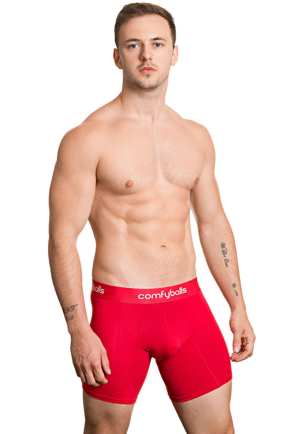 comfyballs long cotton boxer shorts in red